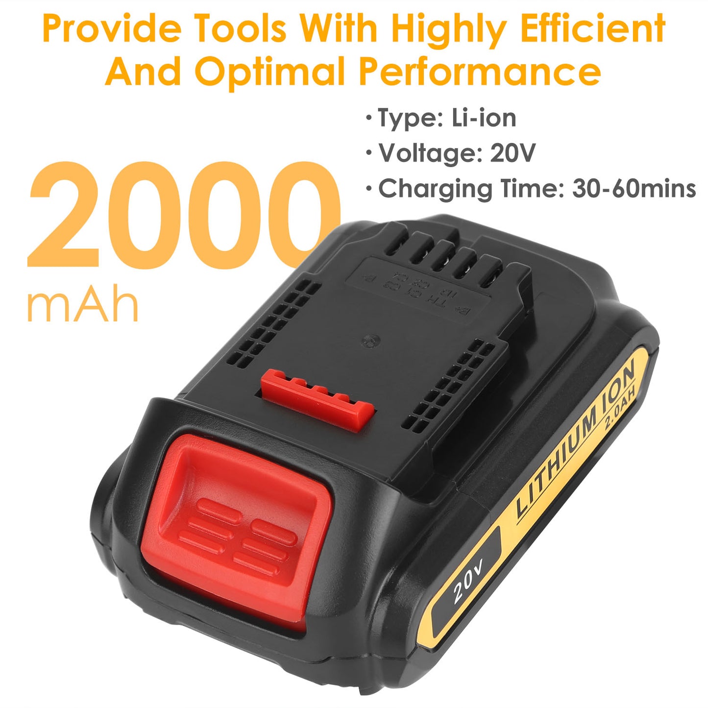 20V 2000mAh Lithium-Ion Replacement Battery for Dewalt Tools