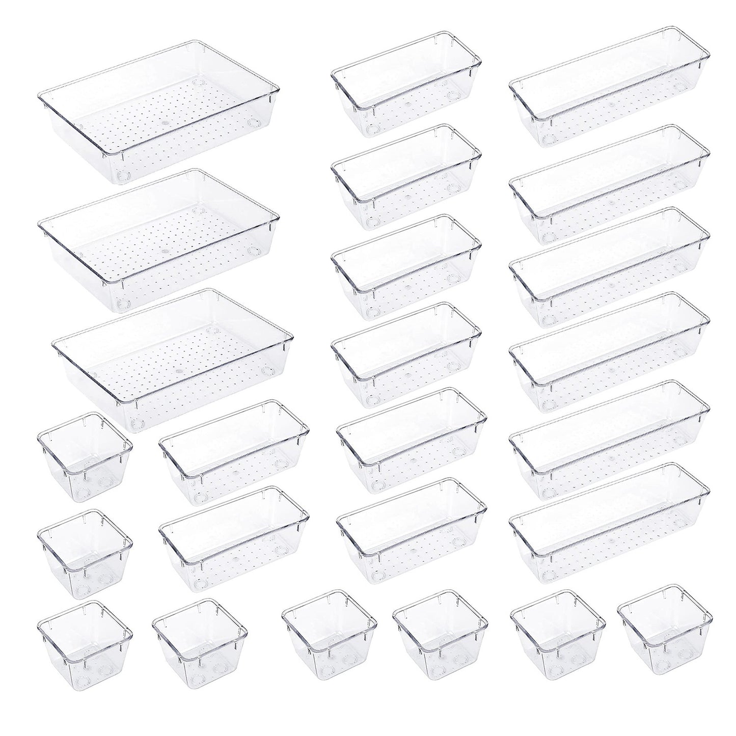 Clear Drawer Organizers Set - 25 Piece Storage Bins
