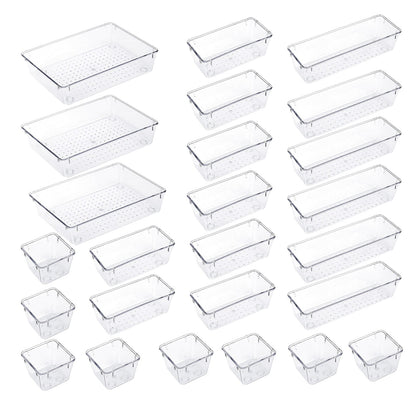 Clear Drawer Organizers Set - 25 Piece Storage Bins