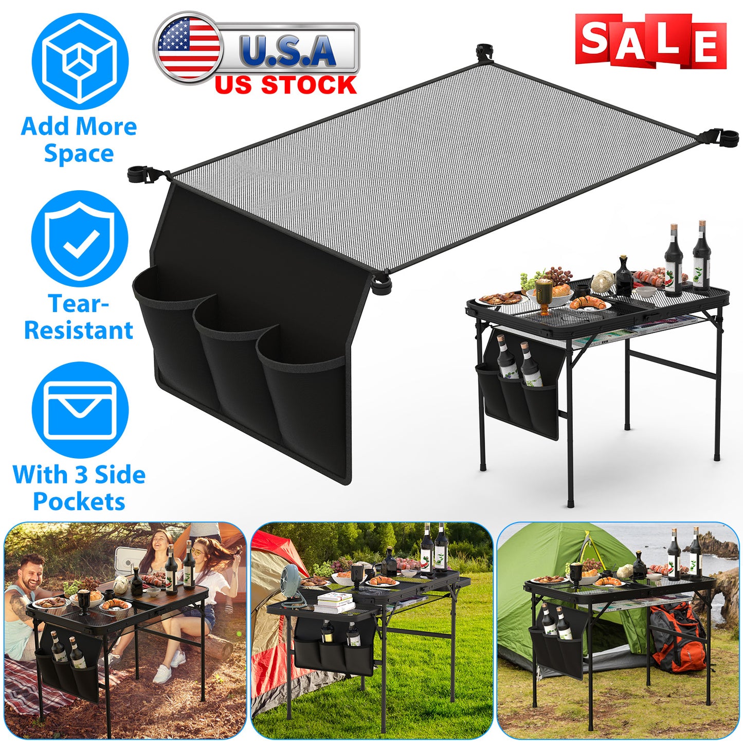 Foldable Camping Table with Adjustable Height & 88lb Capacity