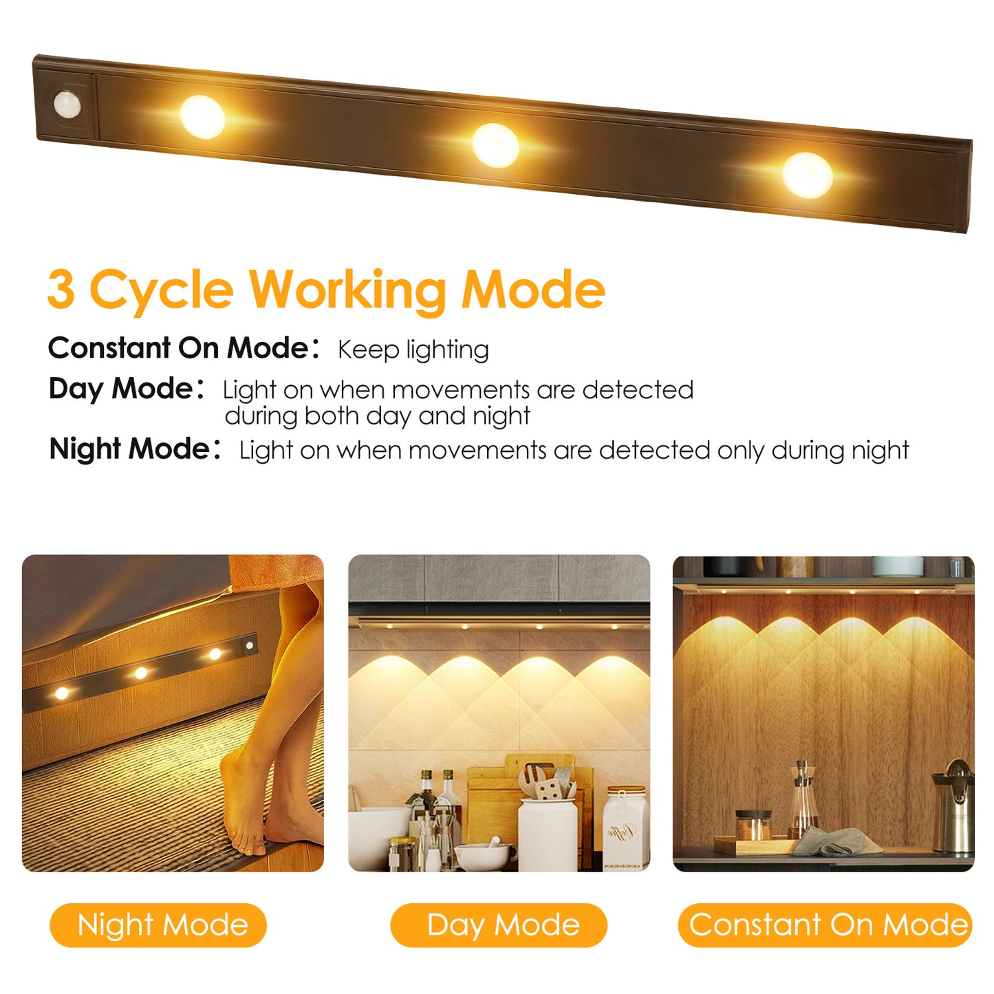 Rechargeable Motion Sensor Cabinet Light 2-Pack with 3 Colors