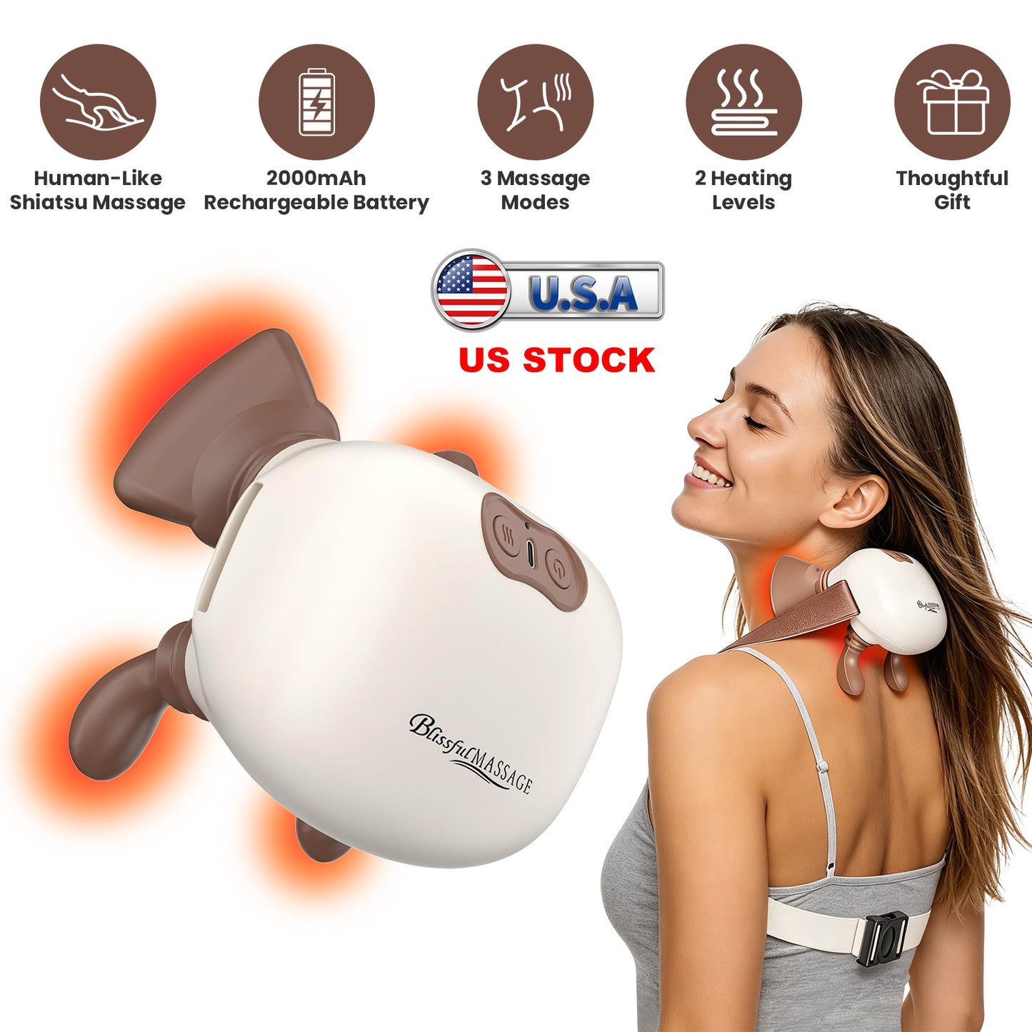 Cordless Neck Massager with Heat & Shiatsu Deep Tissue Kneading