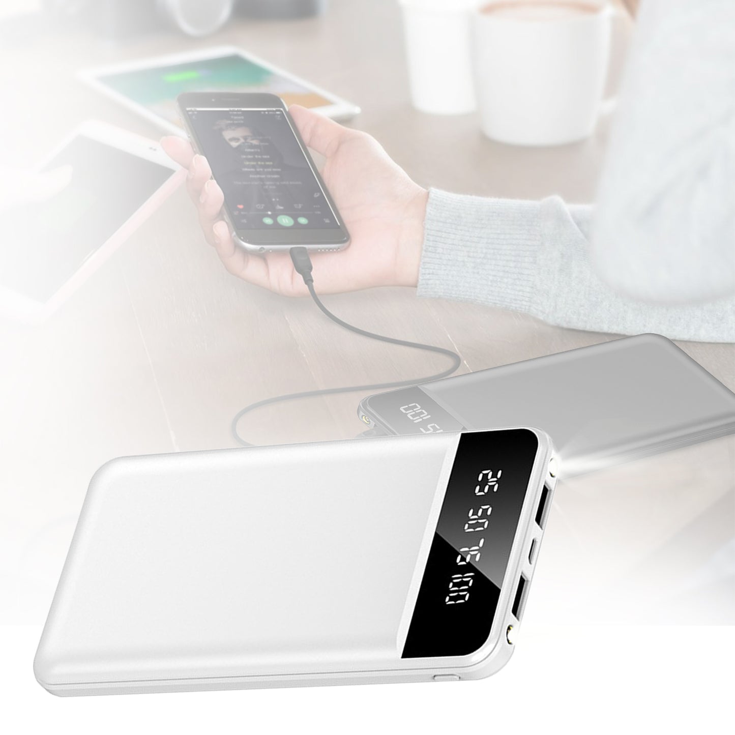 10000mAh Portable Power Bank with Digital Display & Flashlight