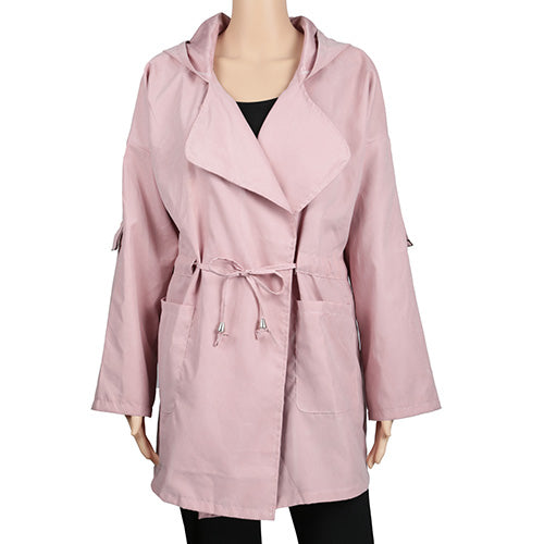 Women's Hooded Open Front Trench Coat - Lightweight Cotton Blend