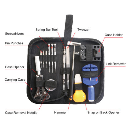 14 PCS Watch Repair Tool Kit Link Remover Watch Case Opener w/ Free Carrying Case