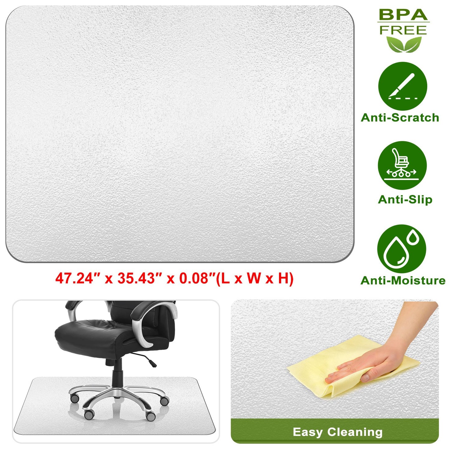 Chair Mat 36" x 48" PVC Floor Protector for Hard Floors