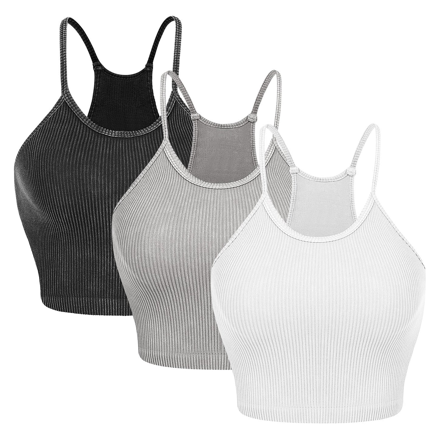 3-Pack Ribbed Knit Crop Basic Sleeveless Tank Top
