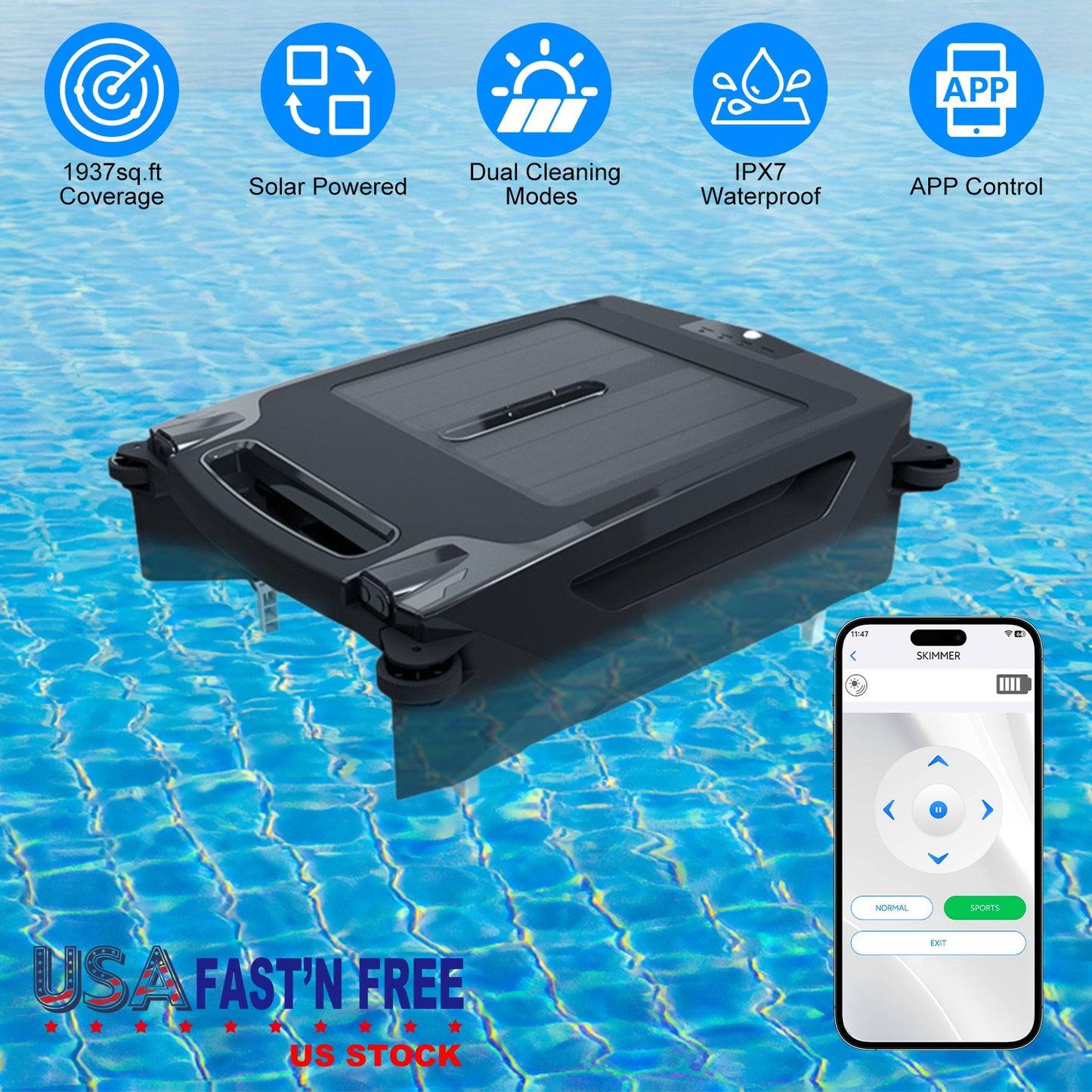 Solar Robotic Pool Skimmer with Dual Charging & App Control