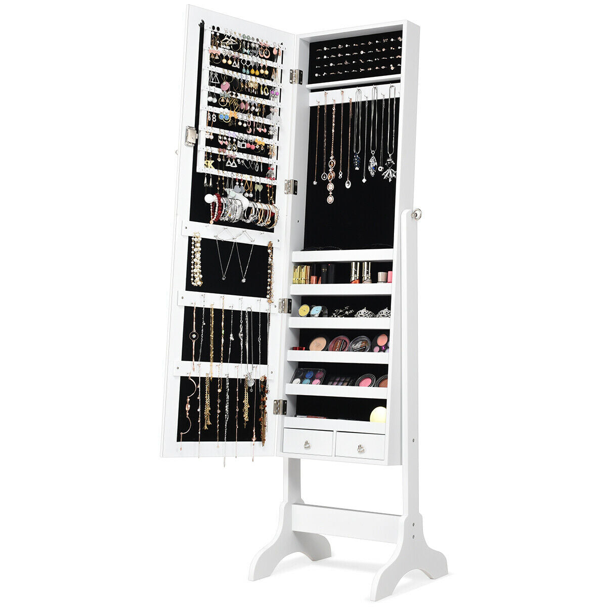 Mirrored Jewelry Armoire Cabinet with Lock - Full Length