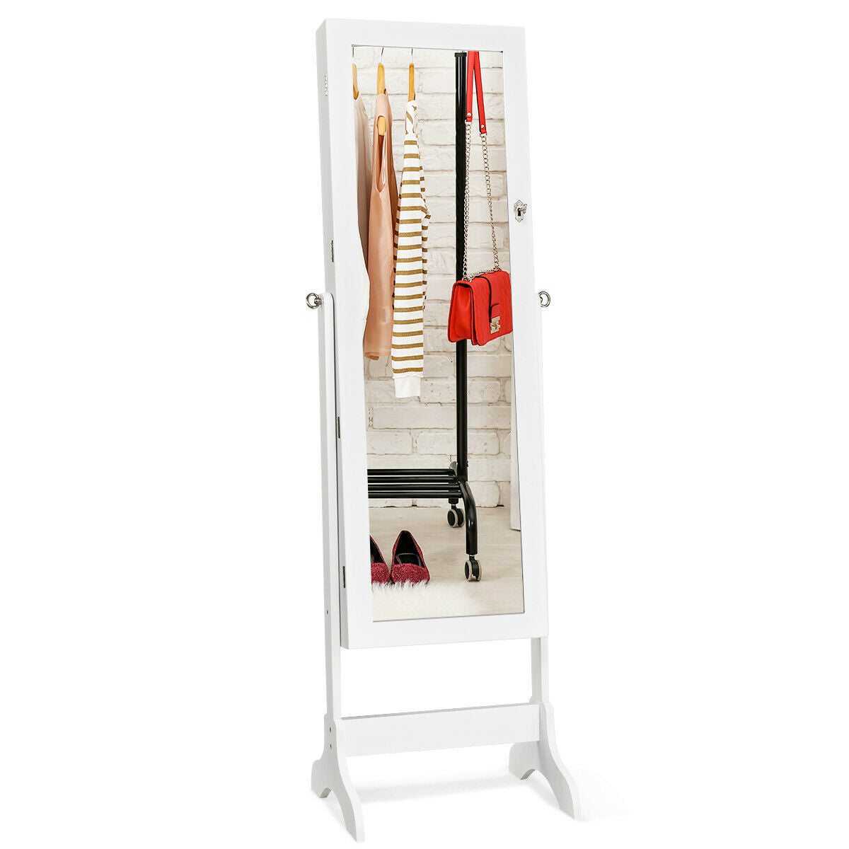 Mirrored Jewelry Armoire Cabinet with Lock - Full Length