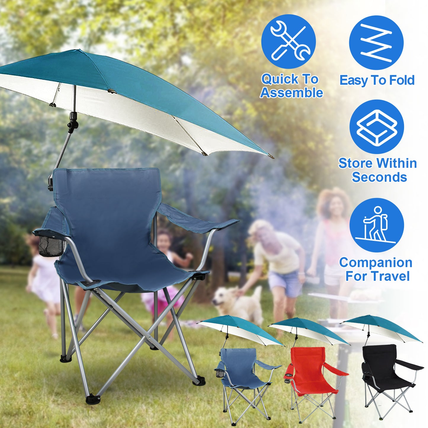 Folding Beach Chair with Detachable Umbrella and Cup Holder