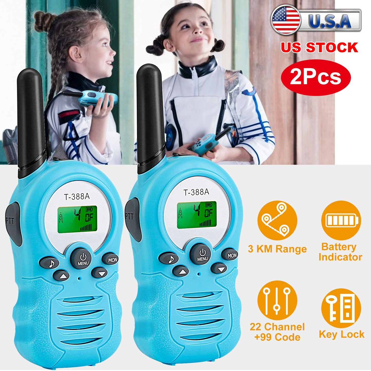 Kids Walkie Talkies 22 Channels 2-Way Radio with LCD Display