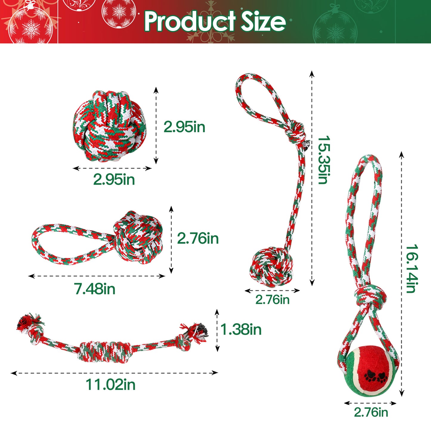 Dog Rope Chew Toys Set - 5 Piece Christmas Interactive Play