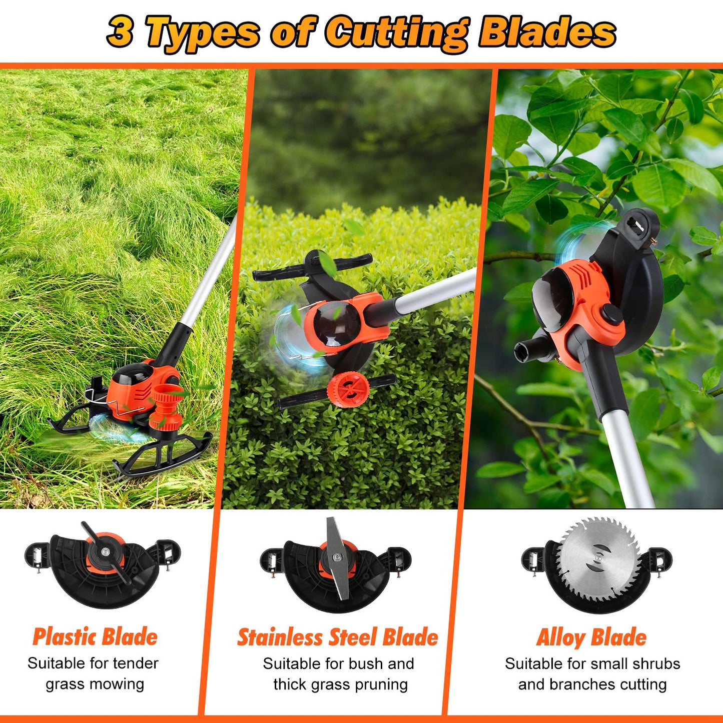 Cordless Grass Trimmer with Wheels & 2 Batteries