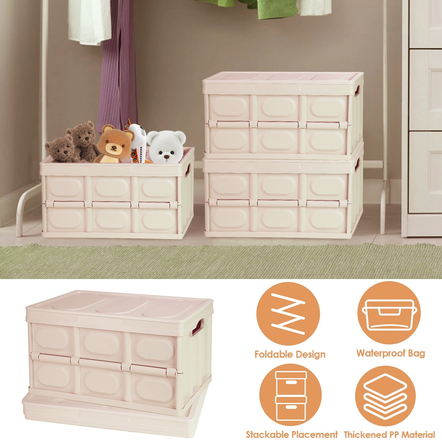 Collapsible Storage Bins with Lids - 2 Pack Stackable Organizer
