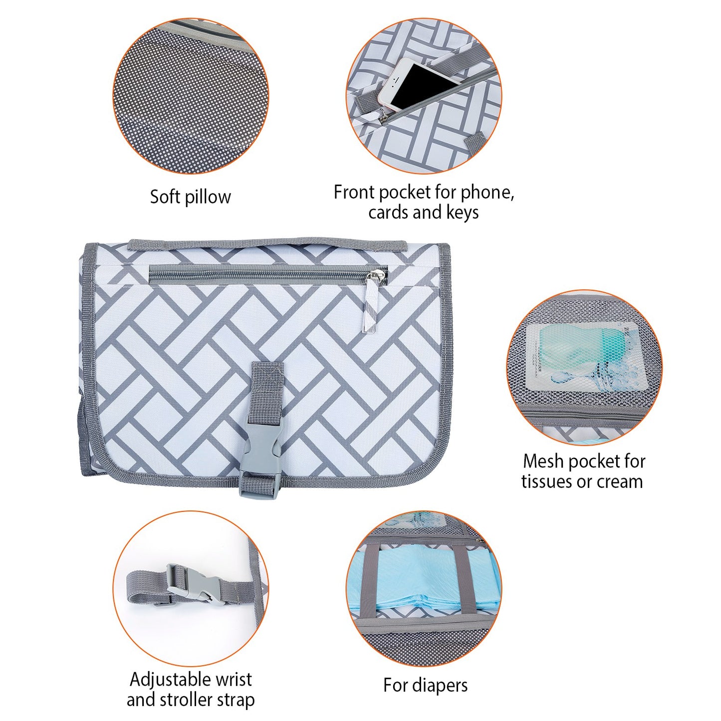 Portable Diaper Changing Pad with Storage Pockets