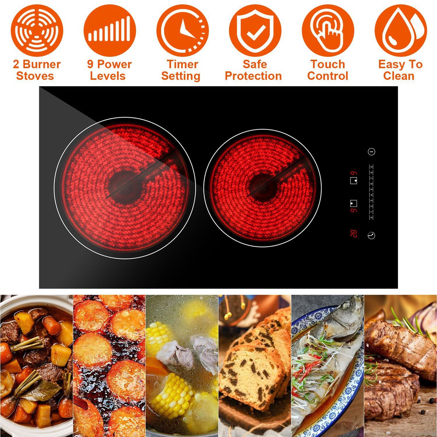 Dual Induction Electric Cooktop 1900W with Timer & 9 Power Levels