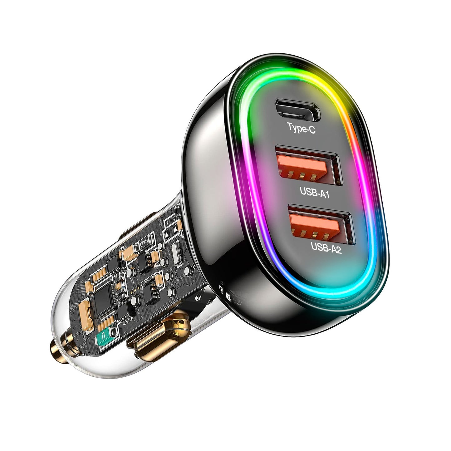 90W Fast Car Charger with 3 Ports and Ambient Light