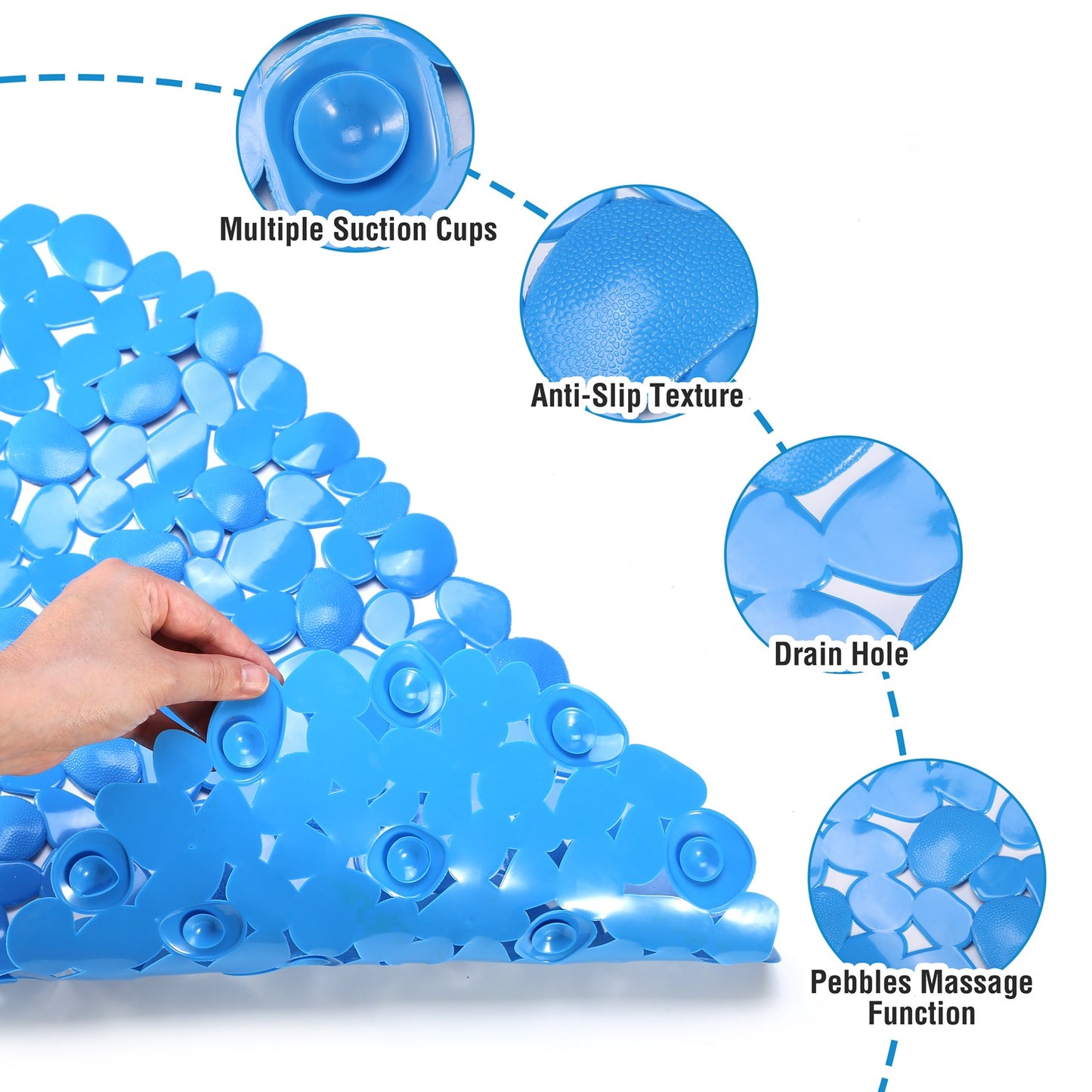Pebble Massage Bath Mat with Suction Cups & Drain Holes