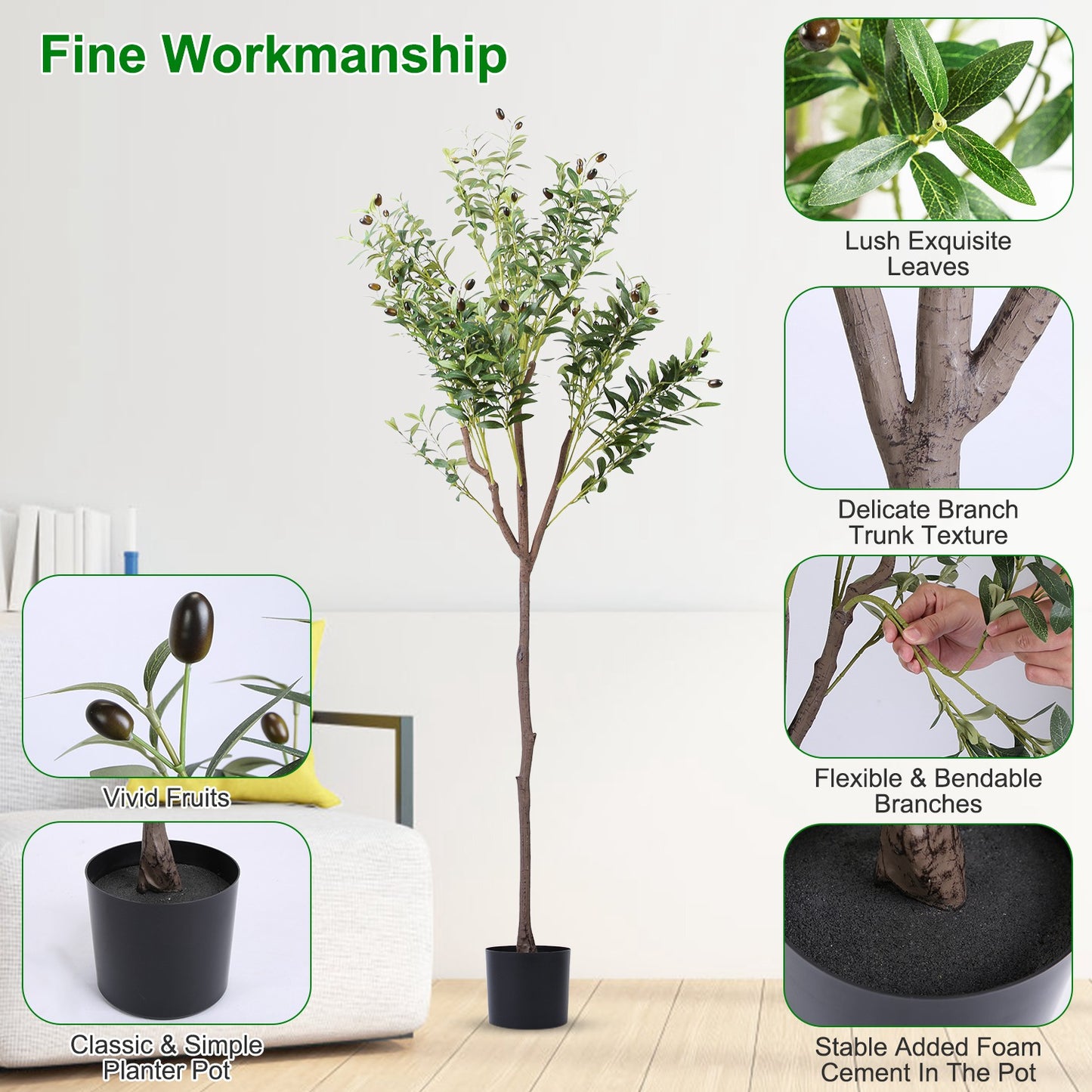 Artificial Olive Tree 5.9ft with Black Planter Pot