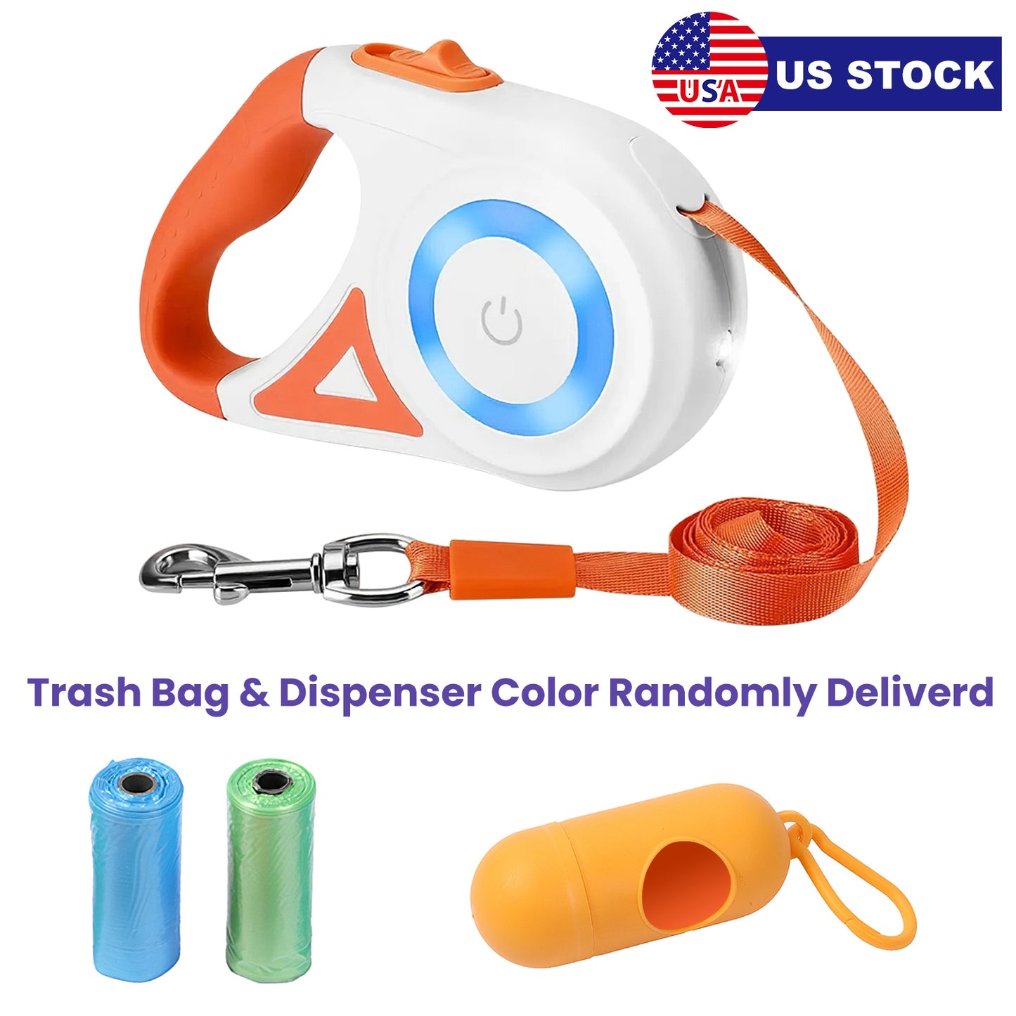 Retractable Dog Leash 16FT with LED Flashlight & Waste Bags