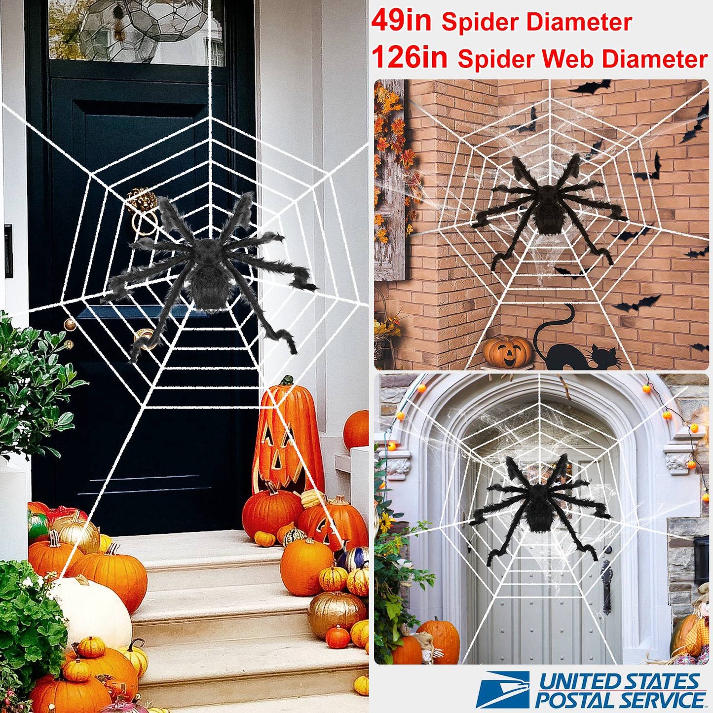 Giant Halloween Spider Decoration with 126" Web - 49 Inch