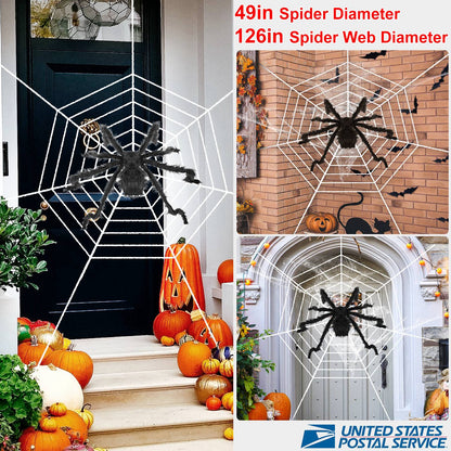 Giant Halloween Spider Decoration with 126" Web - 49 Inch