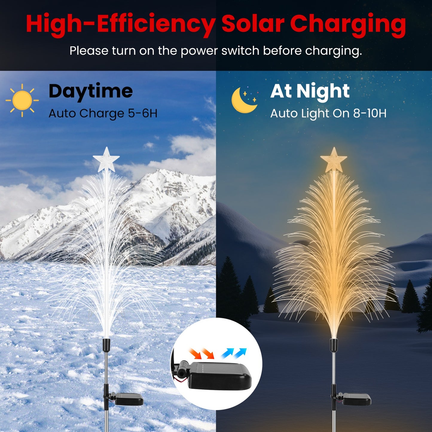 Solar Christmas Tree Stake Lights - 7 Color Changing (4-Pack)