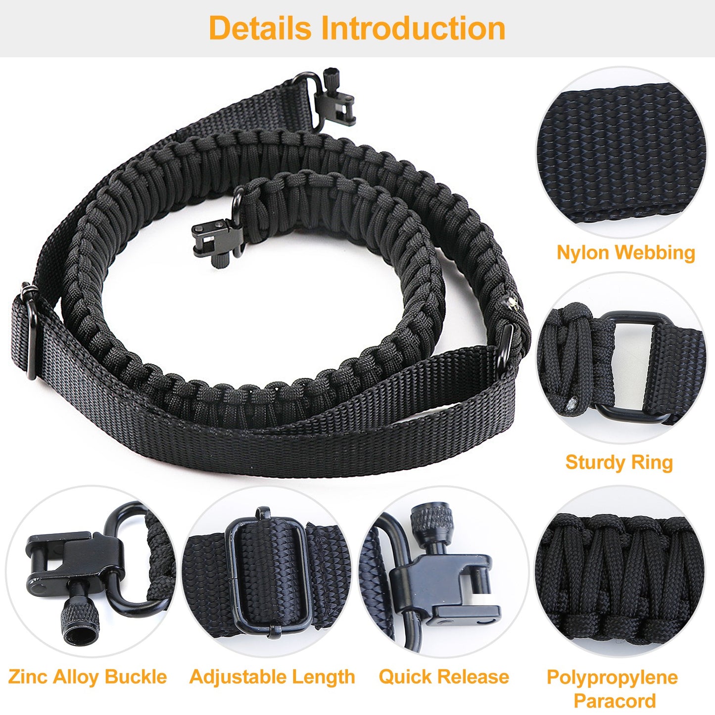 Adjustable Tactical Paracord Rifle Sling with Dual Swivels