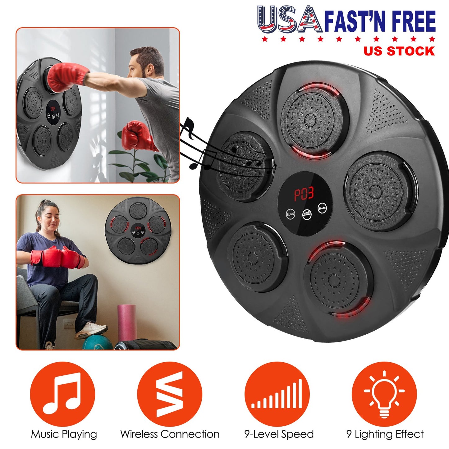 Music Boxing Machine with LED Lights and Bluetooth Speaker