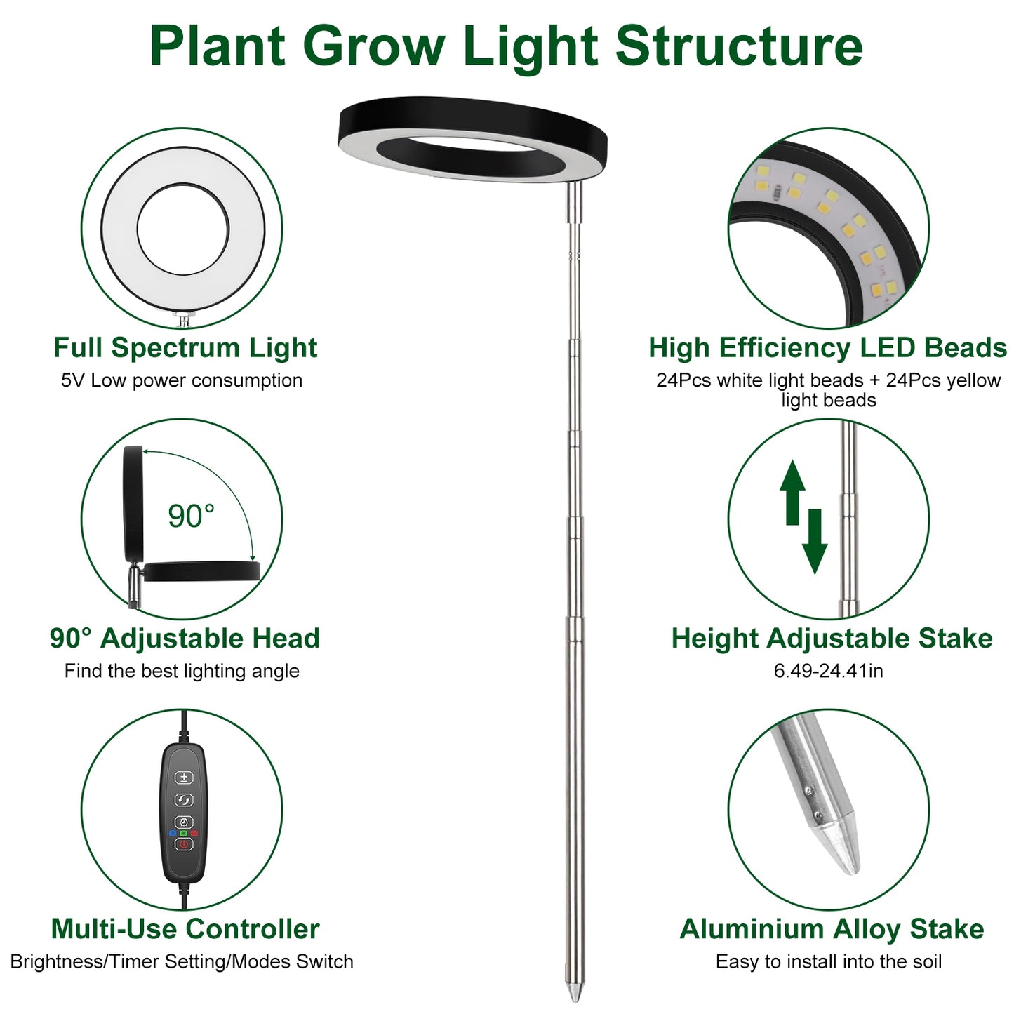 LED Plant Grow Light with Auto Timer & Adjustable Height