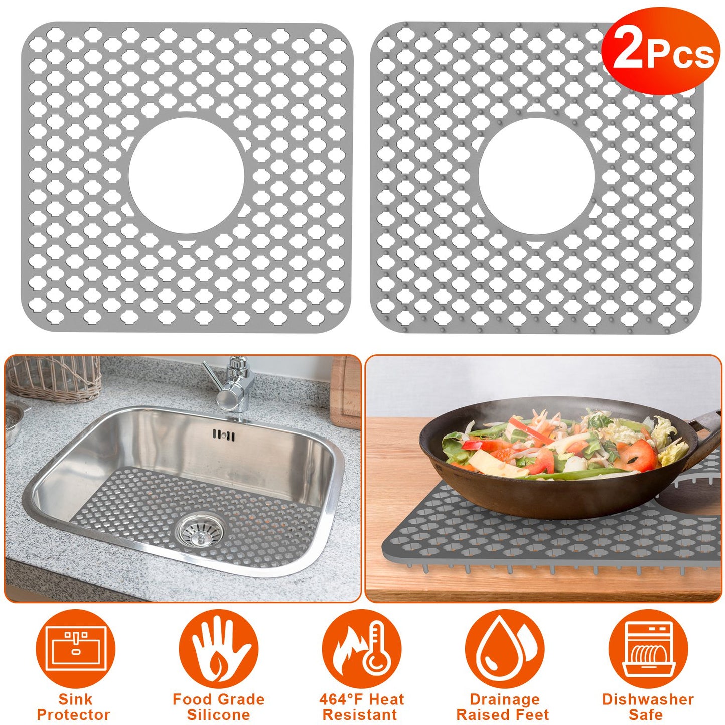 Silicone Sink Mat with Drain Hole - Non-Slip Kitchen Protector