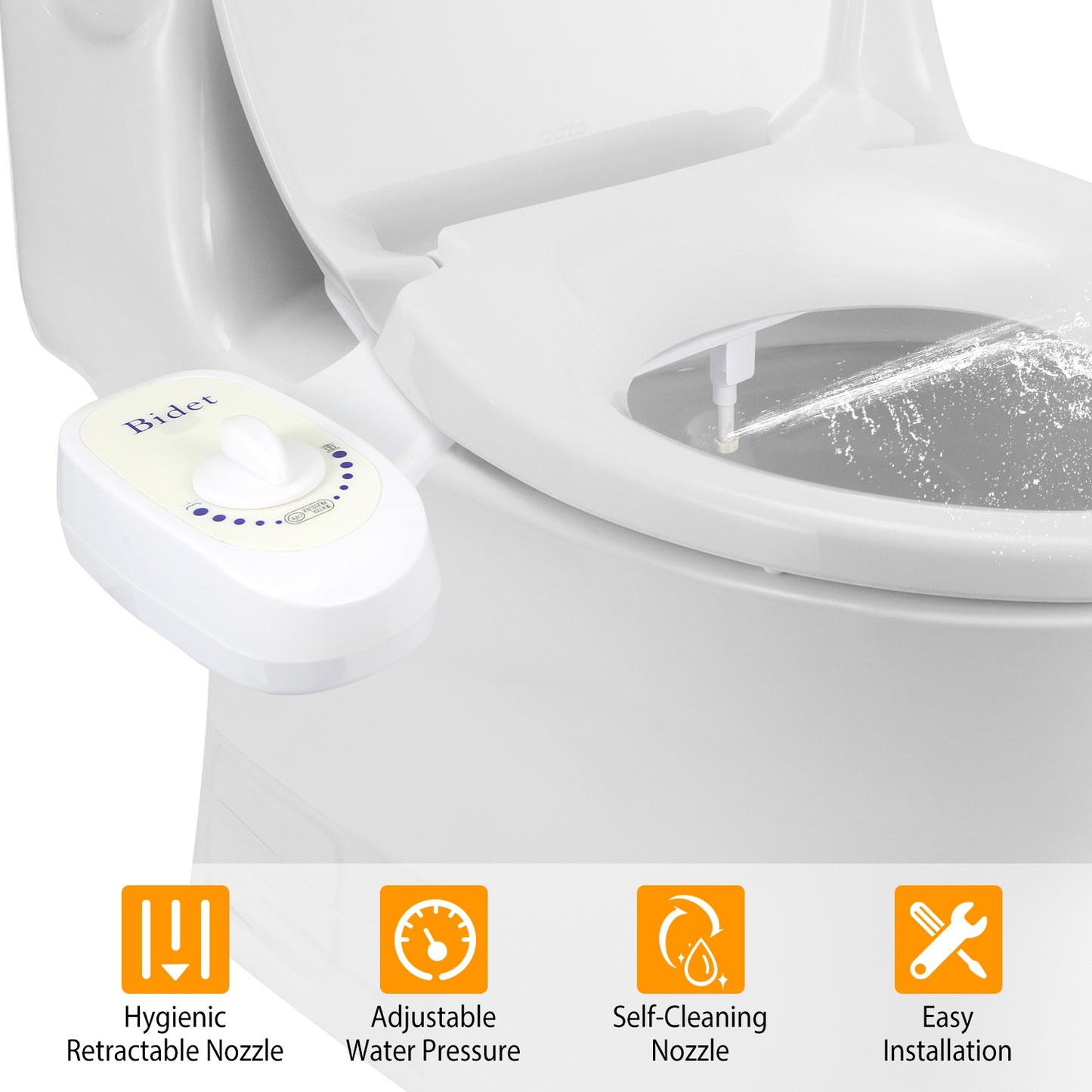 Non-Electric Bidet Attachment with Adjustable Water Pressure