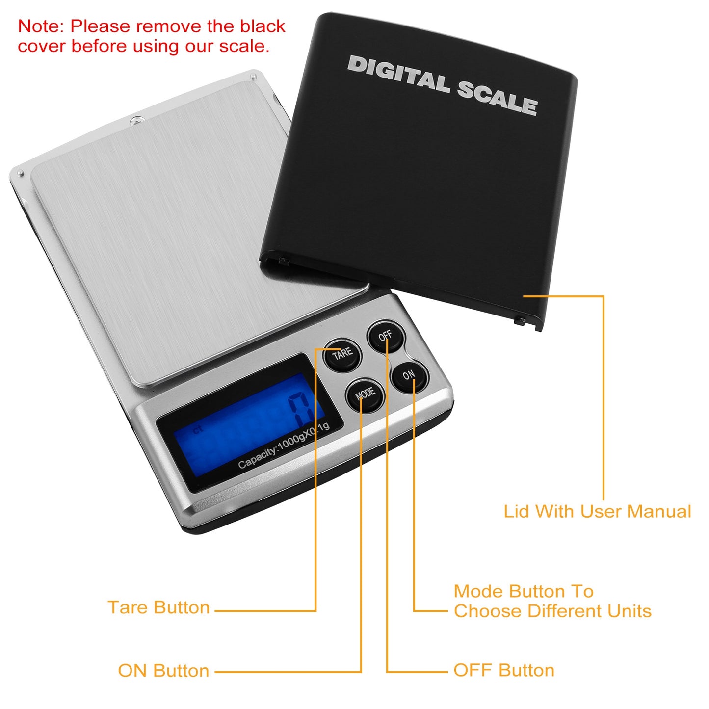 Digital Pocket Scale 1000g x 0.1g with LCD Backlit Display