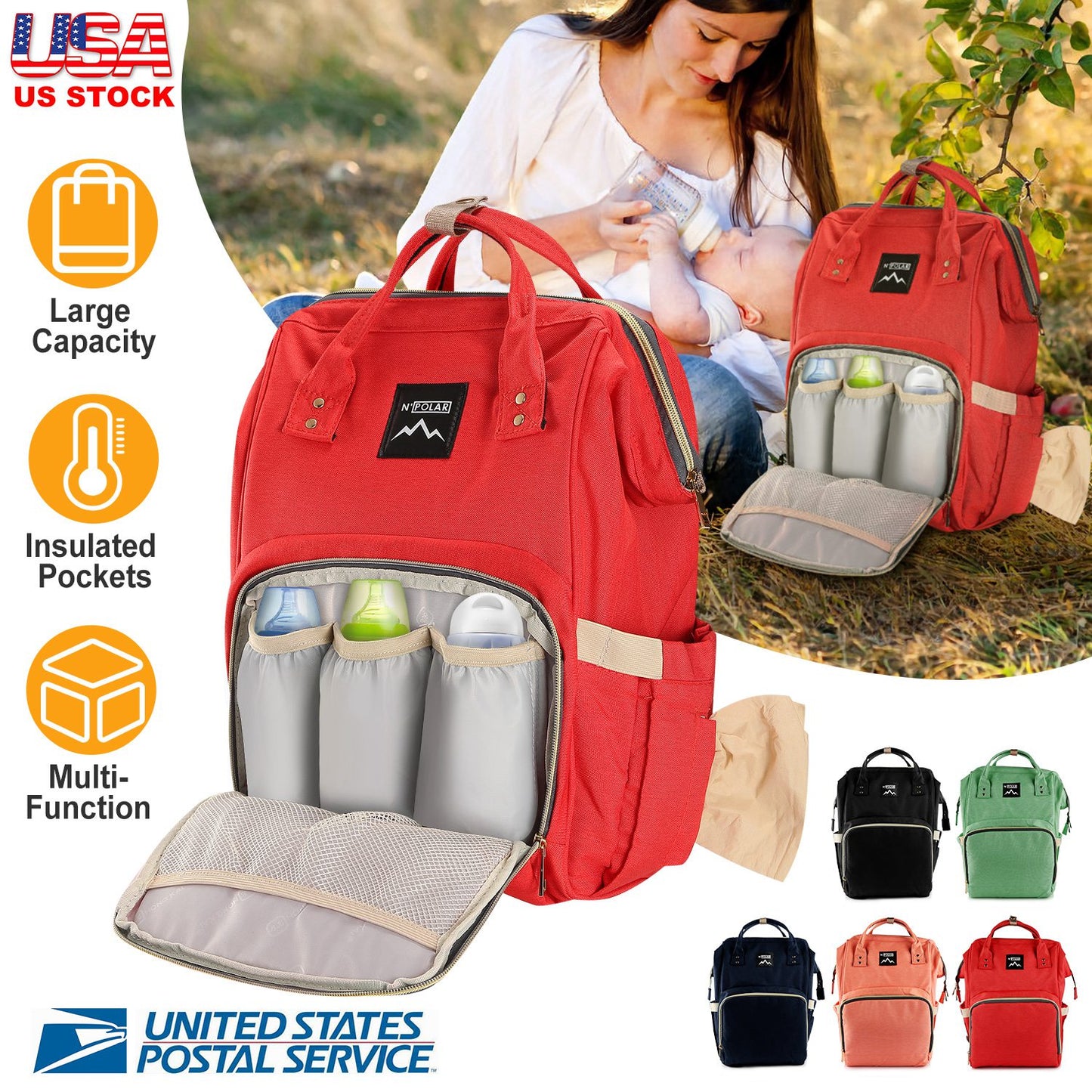 Diaper Bag Backpack with Changing Pad - Water-Resistant