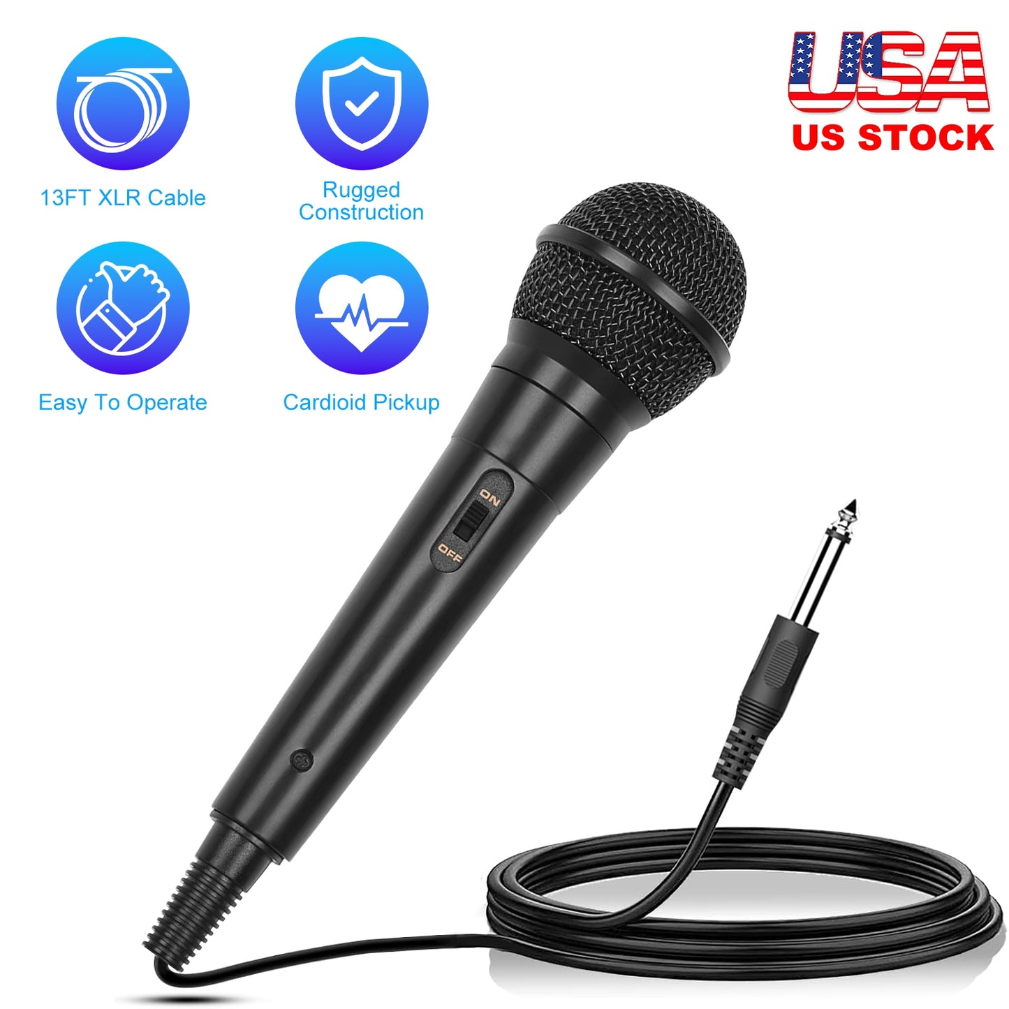 Handheld Dynamic Microphone with 13ft Cable & On/Off Switch