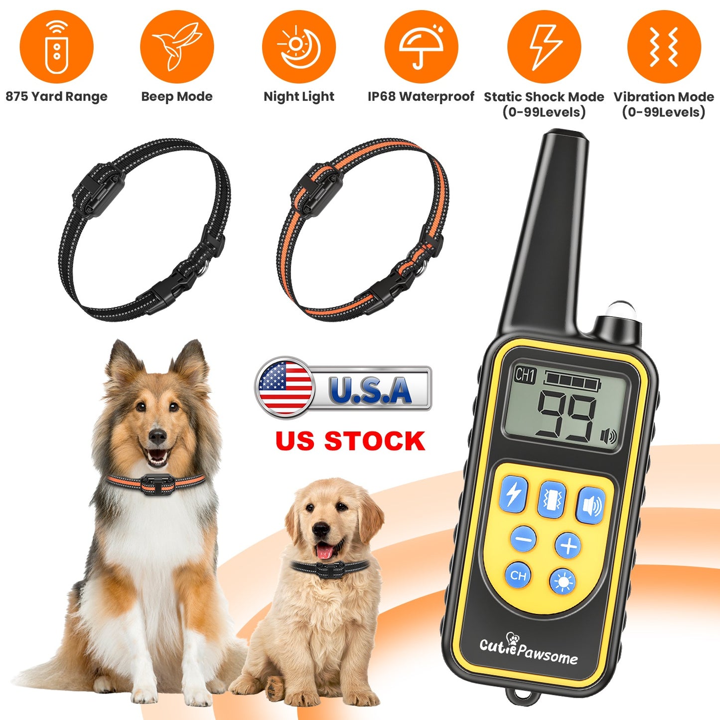 Dog Training Collar Receiver with Adjustable Belt IP67 Waterproof