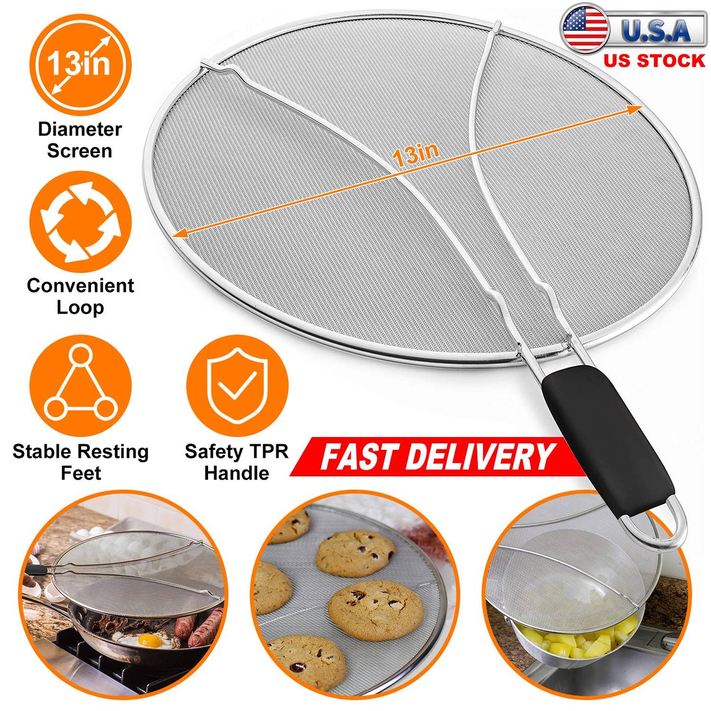 13 Inch Grease Splatter Screen with Resting Feet