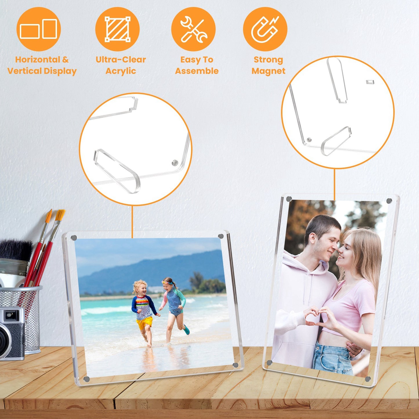 Acrylic Photo Frames 5x7 Inch - Set of 4 Magnetic Frameless
