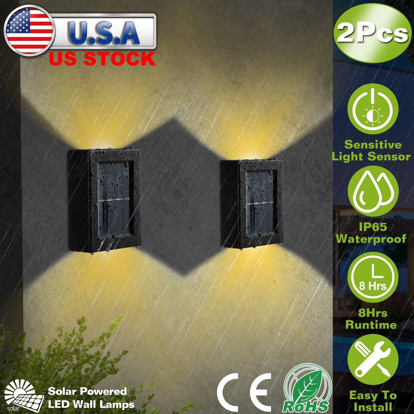 Solar Deck Lights Outdoor - 2 Pack Waterproof LED Fence Lamps