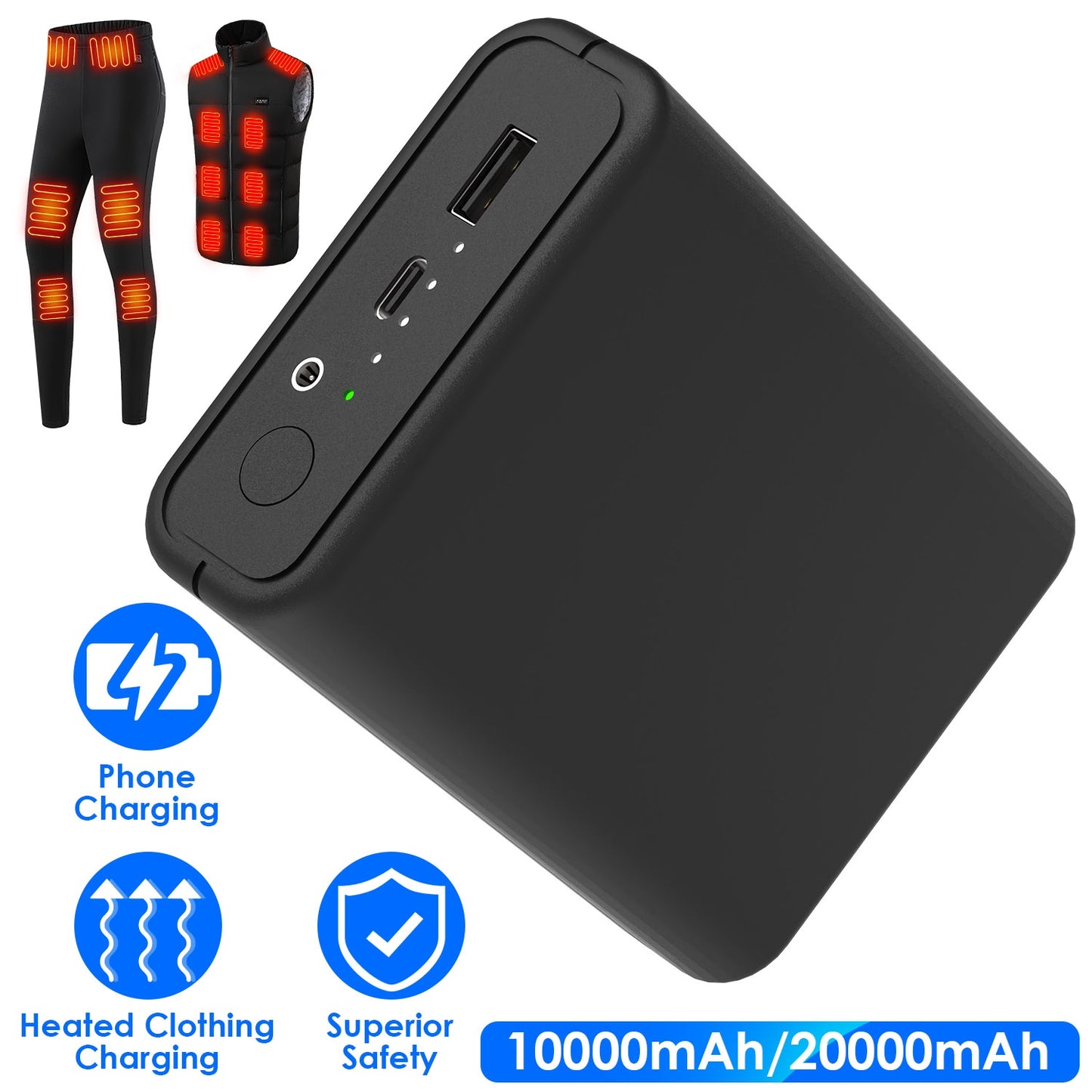 10000mAh Power Bank for Heated Clothing with Dual Output
