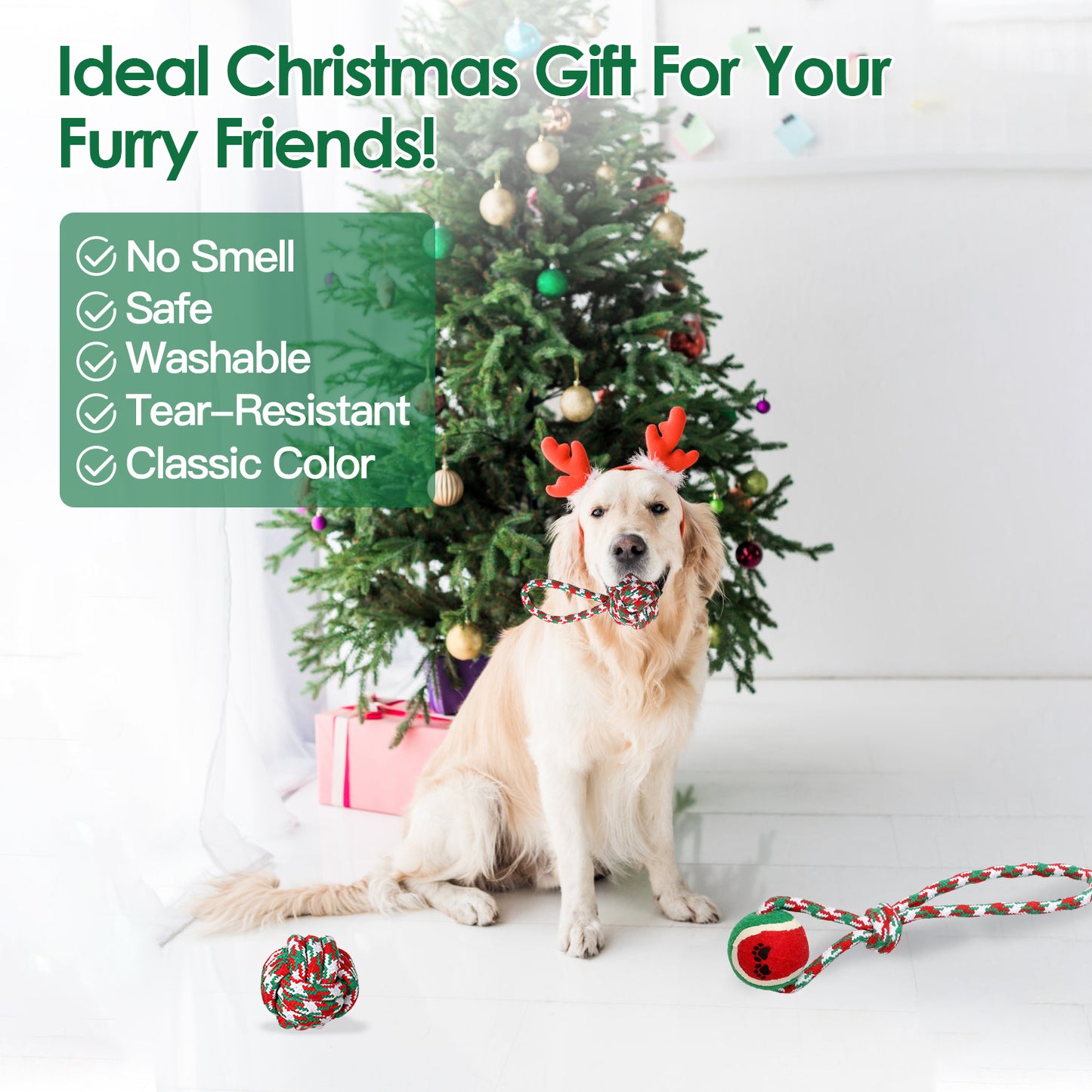 Dog Rope Chew Toys Set - 5 Piece Christmas Interactive Play