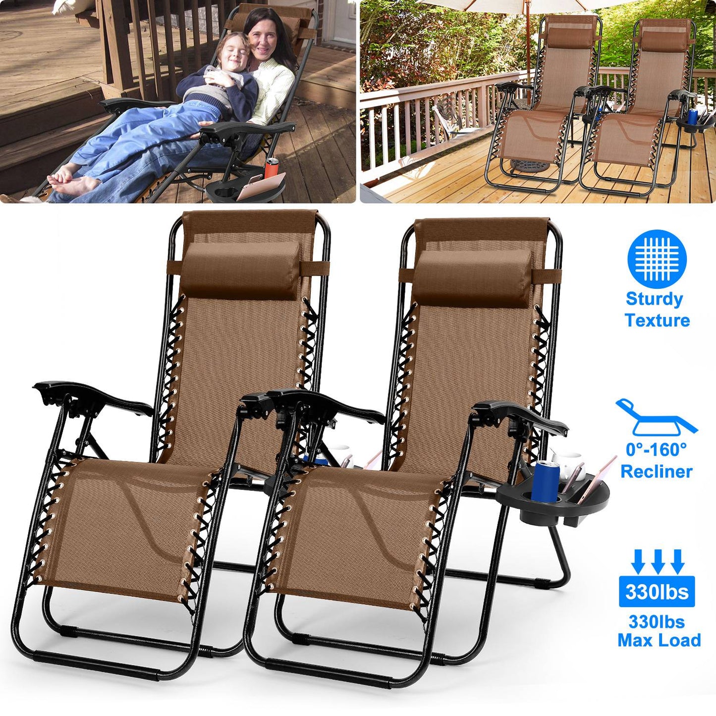 Zero Gravity Lounge Chair Set with Side Trays (2-Pack)