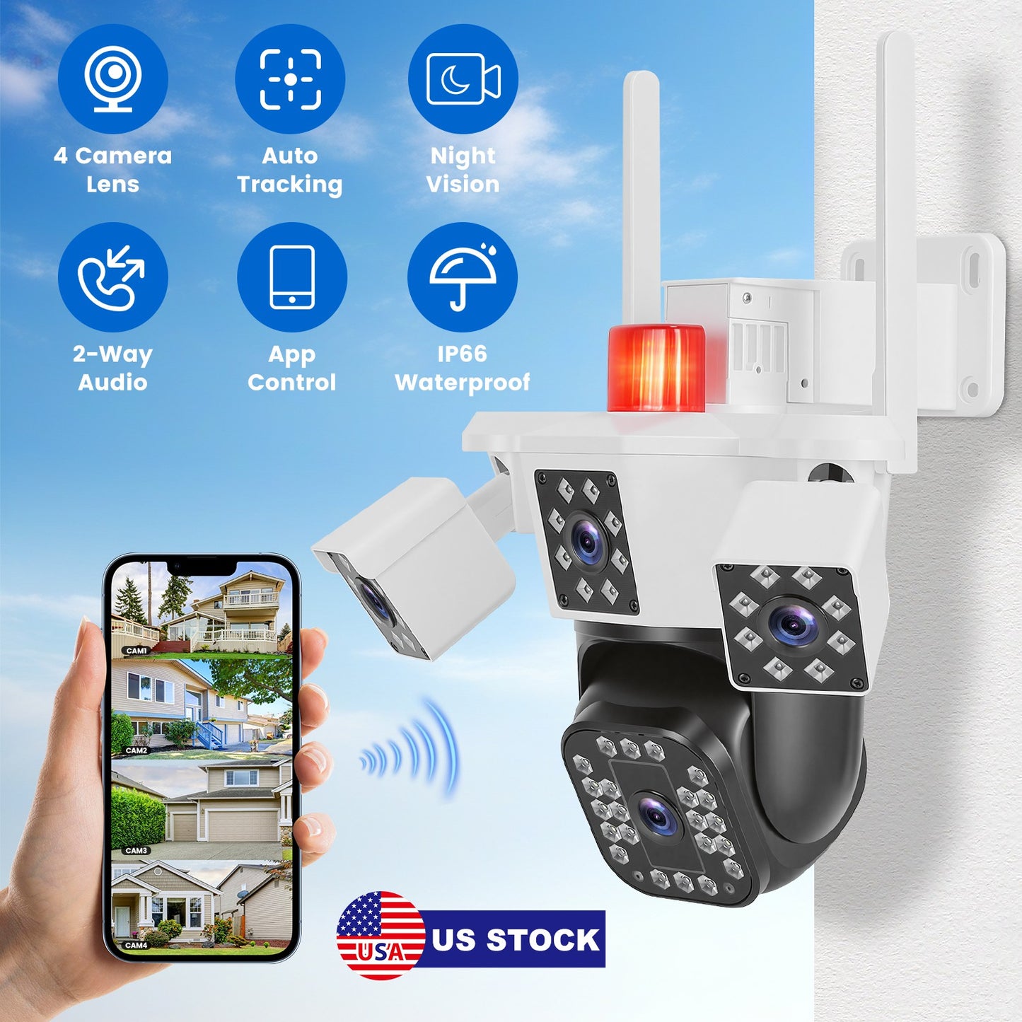 1080P 4-Lens Security Camera with 360° Pan & Tilt