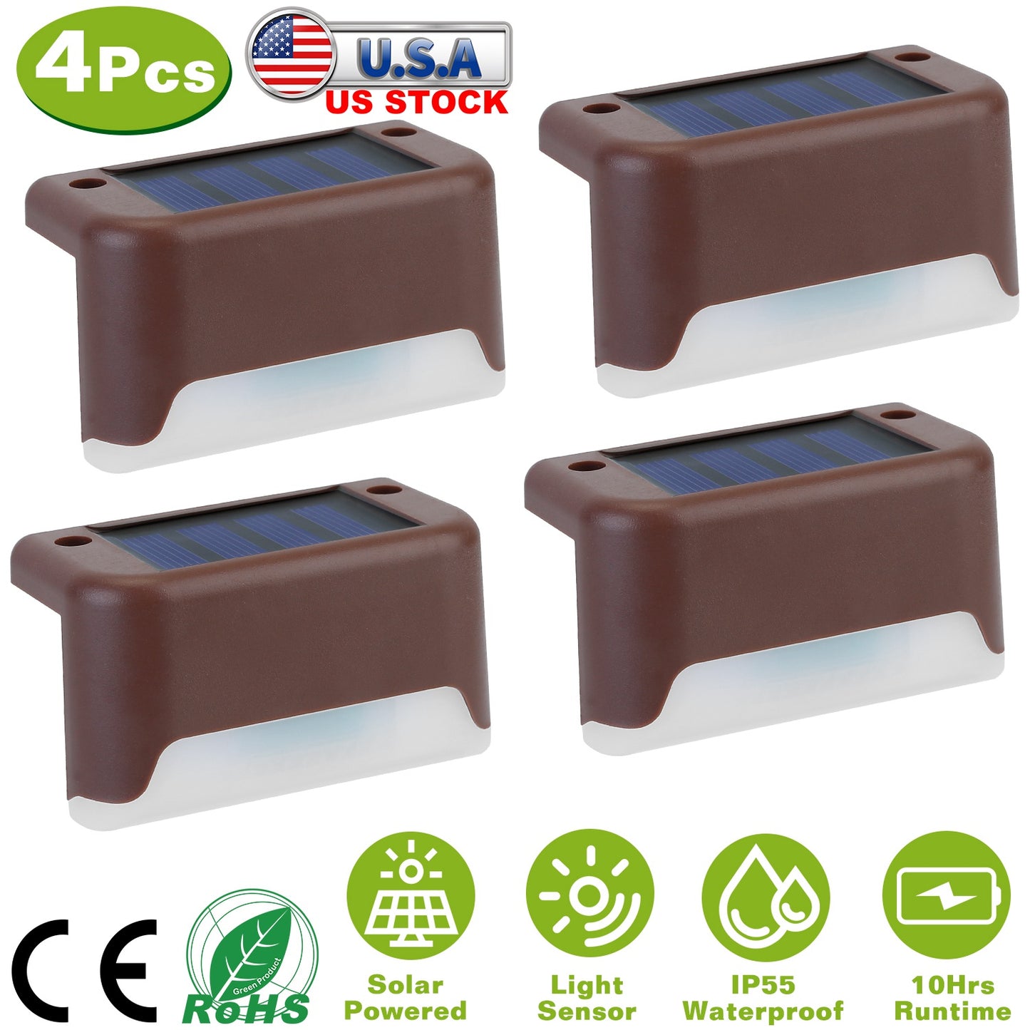 Solar Powered LED Step Lights 4-Pack with Dusk to Dawn Sensor