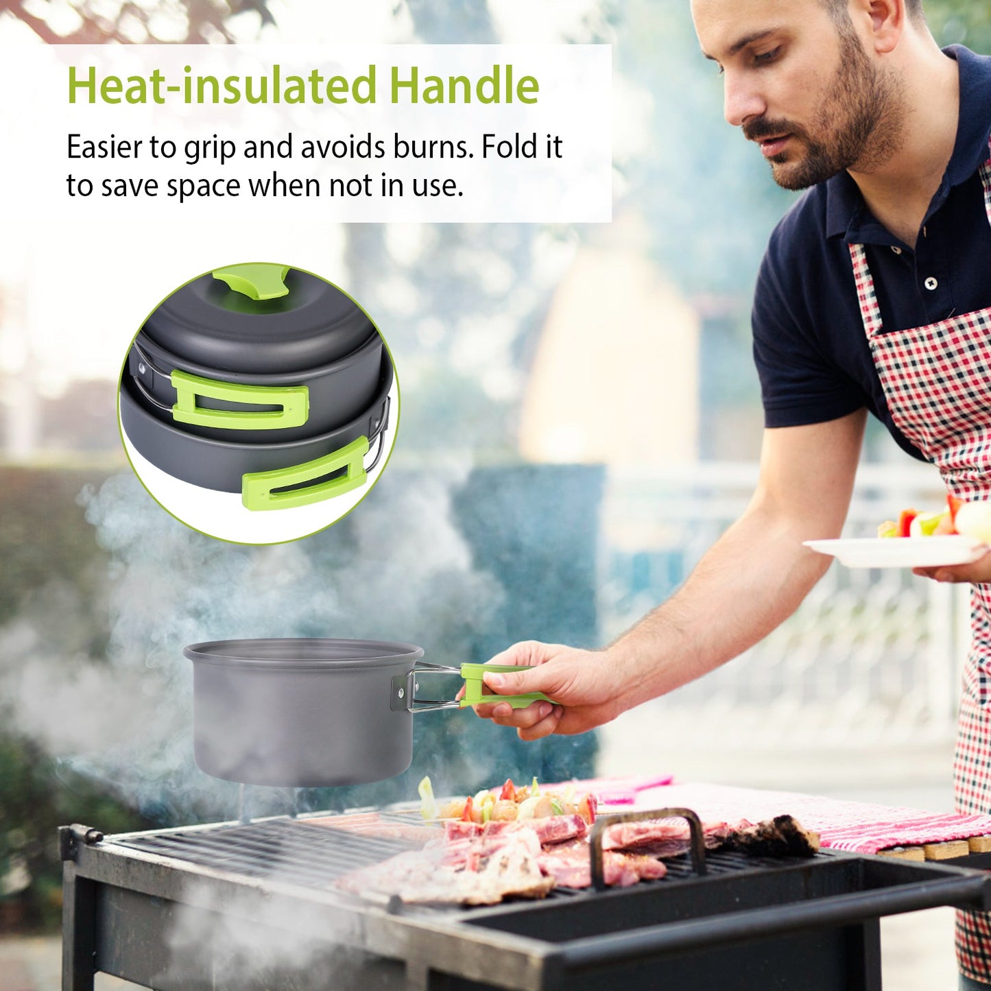 Camping Cookware Set 9-Piece Aluminum Pot Pan Kit for Hiking