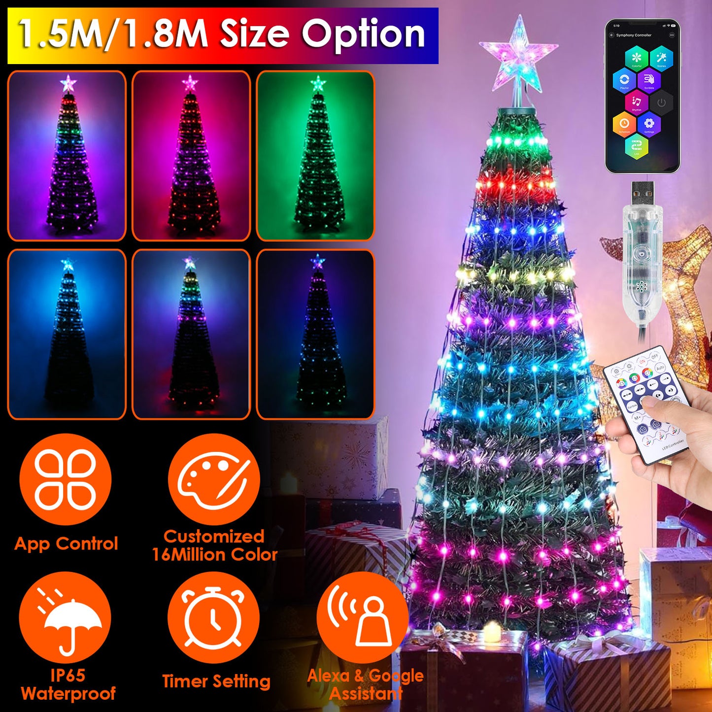 LED Christmas Tree Light 4.9FT with App & Remote Control