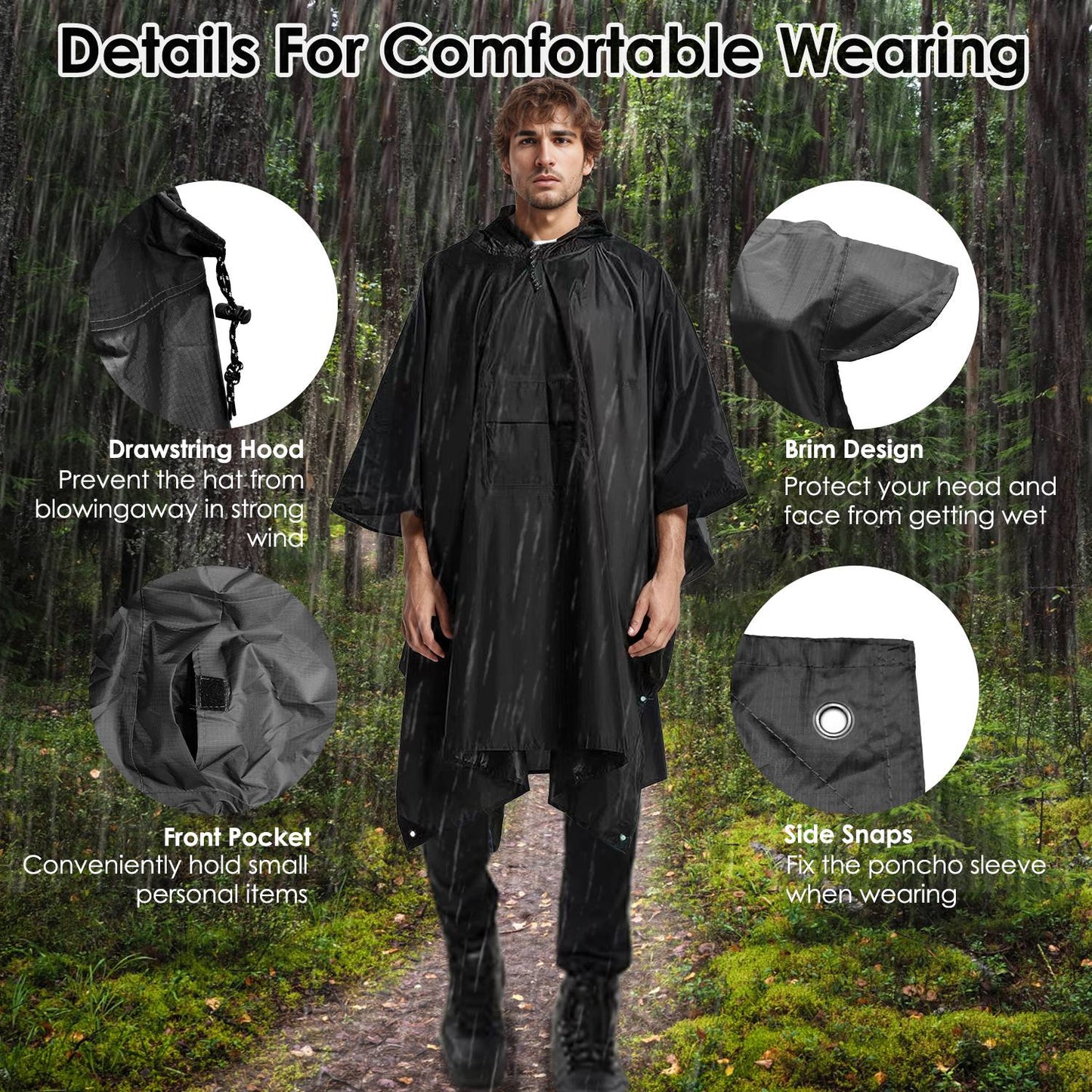 Unisex Hooded Rain Poncho With Pocket