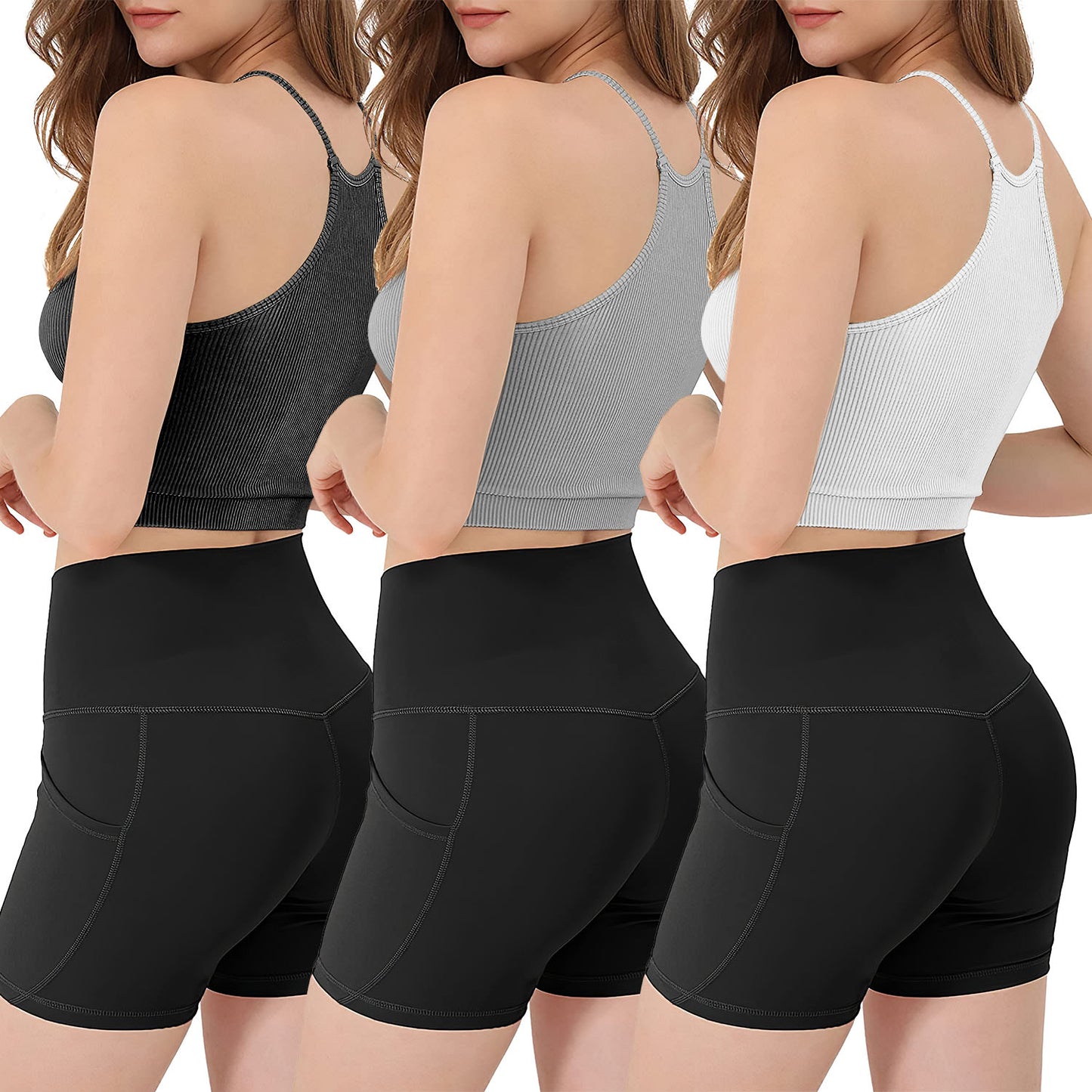 3-Pack Ribbed Knit Crop Basic Sleeveless Tank Top
