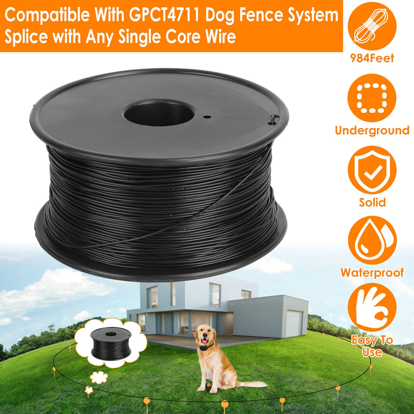 Underground Dog Fence System with Waterproof Rechargeable Collar